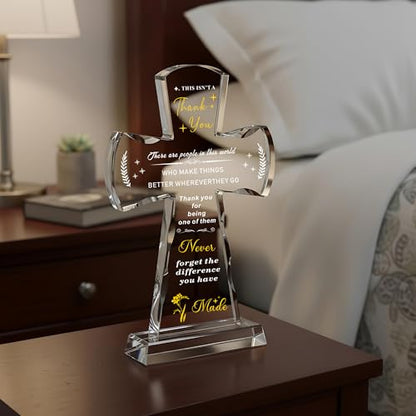 Ghtixsu Thank You Gifts for Women Men Engraved Crystal Cross Plaque - color: Thank You Gifts