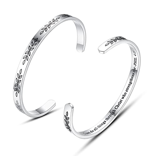 TONY & SANDY Cuff Bracelets for Women Teen Girls Best Friend Sister Mom Daughter Granddaughter Easter Birthday Mother's Day Christmas Stocking Stuffers for Teen Girls Women Jewelry - style: 1 - Christian Gifts - I can do all things through Christ who stre