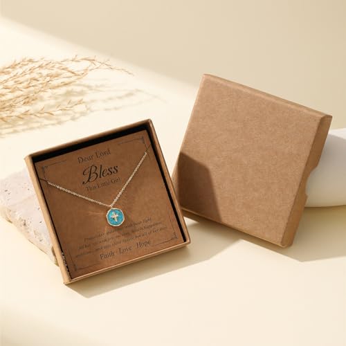 Gold Enamel Mini Cross Necklace Tiny Mother of Pearl Cross Necklace Religious Christian Gift for Baptism First Communion Christmas - color: bless this girl cross necklace-blue