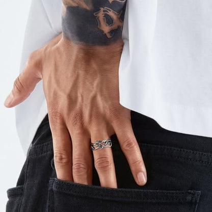 HZMAN Jesus Crown of Thorns Ring for Men Stainless Steel Pinky Ring - color: Silver