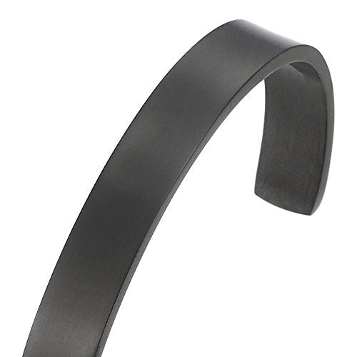 Stainless Steel Adjustable Cuff Bangle Bracelet for Men Women Minimalist - color: I-Metal Color: Black