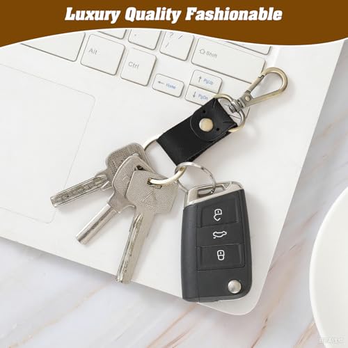 Jack&Chris Genuine Leather Keychain, Small Keychain for Man and Women, Key Holder Mens Belt Key Chain Ring, Red Brown - color: 2pack-black