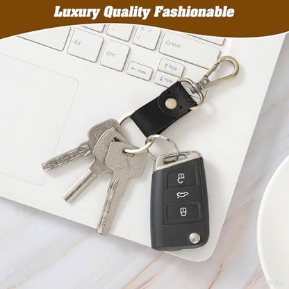 Jack&Chris Genuine Leather Keychain, Small Keychain for Man and Women, Key Holder Mens Belt Key Chain Ring, Red Brown - color: 2pack-black