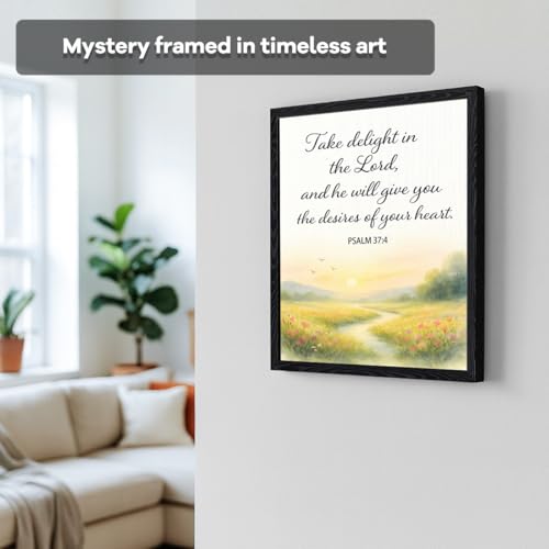 Watercolor sunrise meadow and river, “Take delight in the Lord” Psalm 37:4 Christian wall decor, matte framed wall art for nursery or living room, faith gift, 8x10 inch - color: psalm 37:4【Framed】, size: 8"L x 10"W