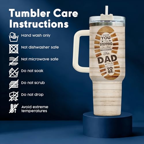 34HD Bonus Dad Stepdad Thank You 40 oz Tumbler with Handle, Dad Gift - color: Stepped Up Dad