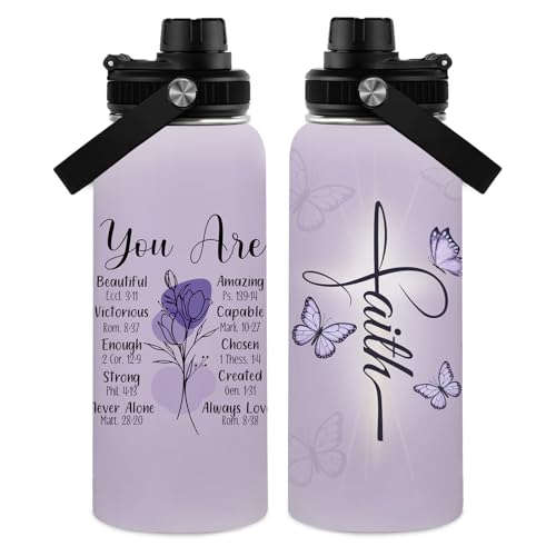 Christian Gifts for Women - You Are Gifts Baptism Tumbler - Inspirational Religious Birthday Presents for Women - Catholic Spiritual Faith Bible Verse Presents Water Bottle for Girl 32oz - color: Christian-Purple/You Are