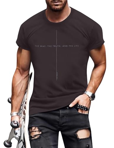 Christian Jesus Faith Shirts Men: The Way The Truth Life Cross Graphic Tee - color: Brown, size: Medium