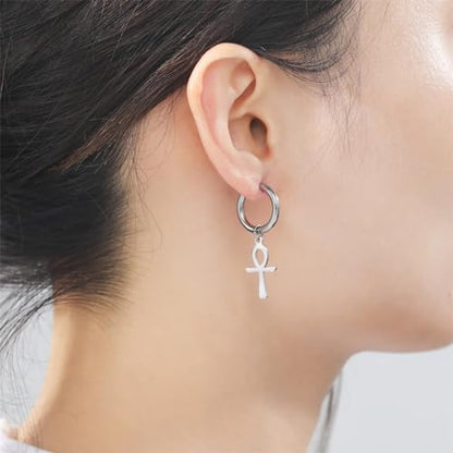 14K Yellow Gold Ankh Earrings For Women Men, The Key Of The Nile Ankh Pendant Symbol Sterling Silver Egyptian Jewelry For Men, Ankh Cross Drop Earrings Women Dangle Earrings Amulet Crucifix Egyptian Earrings For Women, Ankh Necklace Women - color: Ankh Ea