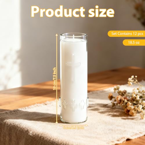 12 Pcs White Prayer Candle in Glass Catholic Candles -Unscented, Smokeless, Long Burning & Devotional Pillar Candles for Church, Vigil, Memorial Altar, and Daily Prayer - color: White, size: 12