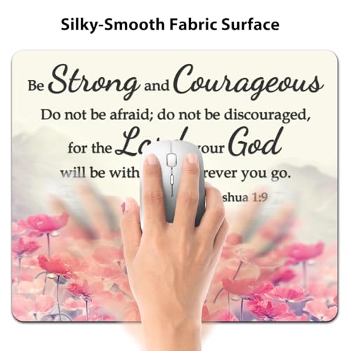 Be Strong & Courageous Joshua 1:9 Mouse Pad, Pink Lotus Christian Desk Mat - color: Cute Colorful Art Rec5