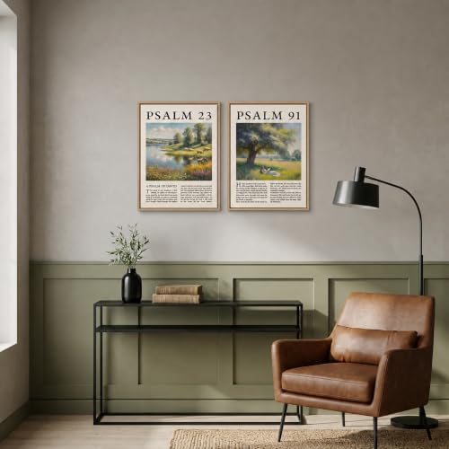 Religion Canvas Wall Art 2Pcs Framed Psalm Bible Verse Landscape 16x12 Inch
