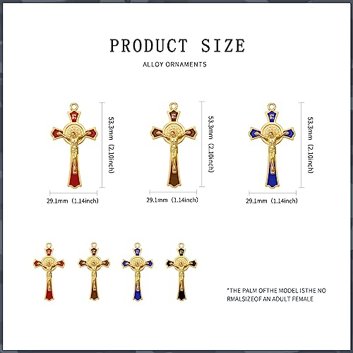12Pcs 6Colors Crystal Rhinestone Cross Charms Alloy Enamel Saint Benedict Medal INRI Crucifix Pendants for Catholic Jewelry Necklace Bracelet Earring Keychain Making DIY Idea Handmade