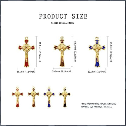 12Pcs 6Colors Crystal Rhinestone Cross Charms Alloy Enamel Saint Benedict Medal INRI Crucifix Pendants for Catholic Jewelry Necklace Bracelet Earring Keychain Making DIY Idea Handmade