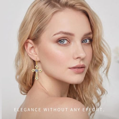 Moissanite S925 Sterling Silver Dainty Cross Drop Dangle Earrings For Women - color: Gold