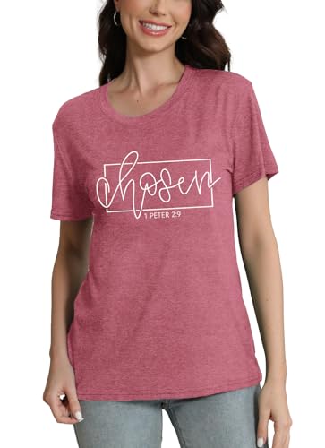Women's Christian Shirt Christ Chosen T-Shirts Bible Verse Tee Tops - color: Pink, size: Medium