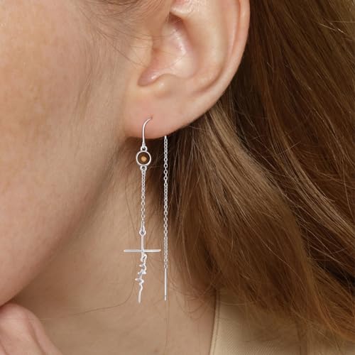 PRAYMOS Cross Earring for Women Dangle 925 Sterling Silver Mustard Seed Earrings Hypoallergenic Christian Religious Faith of a Mustard Seed Jewelry Gifts