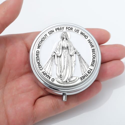 KOMI 6mm Glass Pearl Rosary Beads Catholic for Women with Metal Rosary Box Religious Gifts - style: Virgn Mary-white