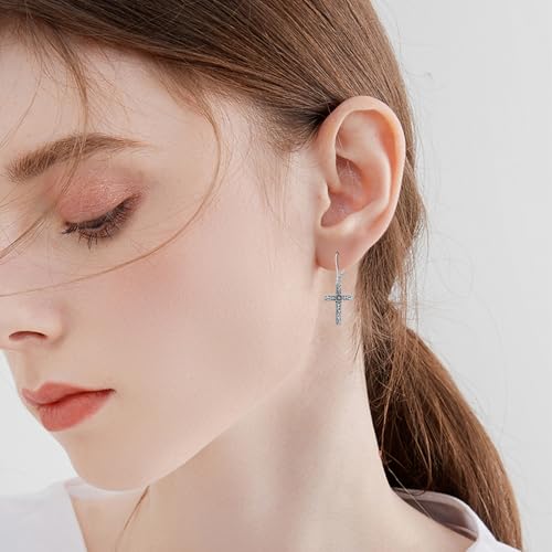 925 Sterling Silver Sunflower/Rose/Plumeria/Hibiscus/Mushroom Cross Earrings for Women Hawaiian Flower/Butterfly Cross Dangle Drop Earrings Jewelry Faith Christian Gift for Her Daughter Wife Girlfriend - style: Sunflower