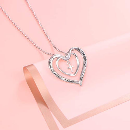S925 Sterling Silver Christian Cross Heart Faith Bible Verse Necklace Rings - style: I can do all things through christ who strengthens me