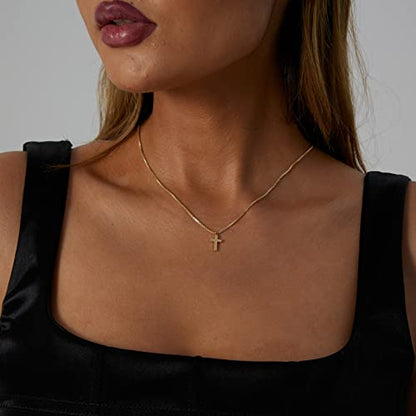 VIROMY Gold Cross Necklace for Women 14K Gold Plated Cute Sidways Cross Pendant Choker Necklaces Simple Trendy Everyday Jewelry for Women - style: Box Chain Cross-42CM-Gold