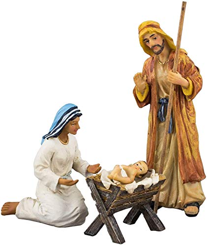 Three Kings Gifts Holy Family Nativity Set, 3-Piece Polystone Mary, Joseph, and Baby Jesus with Manger Figures, Flat Bottom Base Collectibles for 12-Inch Scale Christmas Nativity Scene - size: 12 Inch
