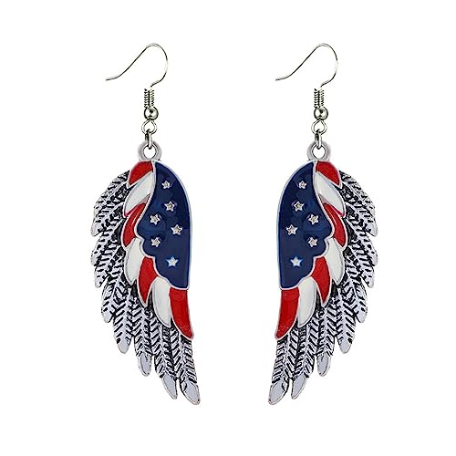 coadipress Angel Wing Earrings for Women Unique Silver Plated Fairy Feather Guardian Dangle Drop Hook Earrings Jewelry - color: American Flag Wing Earrings