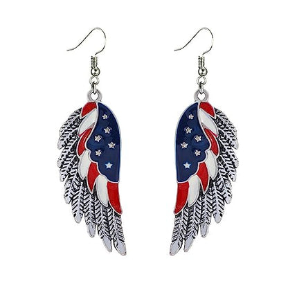 coadipress Angel Wing Earrings for Women Unique Silver Plated Fairy Feather Guardian Dangle Drop Hook Earrings Jewelry - color: American Flag Wing Earrings