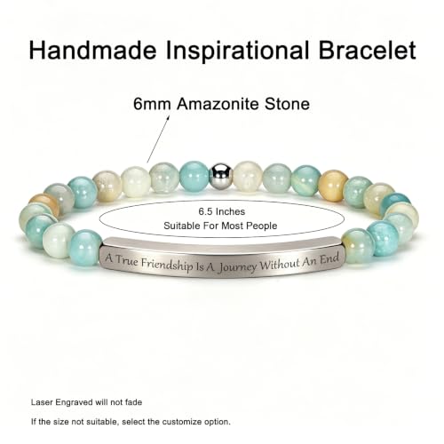 Inspirational Christian Bracelet for Women, 18K Gold Plated Bible Verse Jewelry with Amazonite Beads, Religious Faith Gift for Mom, Daughter, Sister, Friend - color: A true friendship is a journey without an end-Amazonite Silver