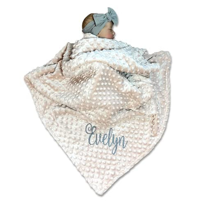 Embroidered Baby Blanket - Beautiful Monogrammed, Large Personalized for Boys and Girls - Soft Polyester With Custom Name - 28 x 34-inch - color: Blush Pink