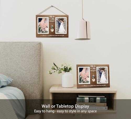 Mr. & Mrs. Wedding Picture Frame, Gift for Couple, K9 Crystal Charm - color: 2. Rustic Brown - Love Is Patient