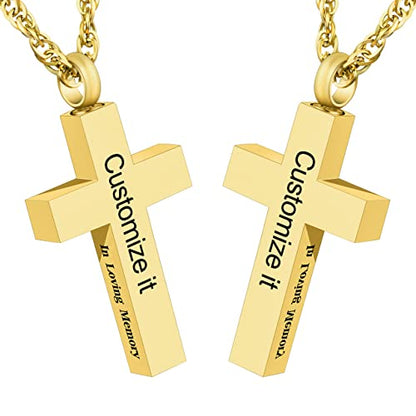 Cremation Cross Necklace for Ashes Stainless Steel Cross Urn Necklace Ashes Holder Memorial Jewelry-In Loving Memory - color: Gold, style: Customize