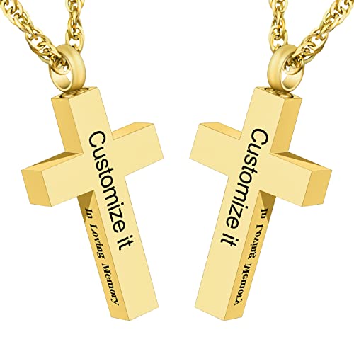 Cremation Cross Necklace for Ashes Stainless Steel Cross Urn Necklace Ashes Holder Memorial Jewelry-In Loving Memory - color: Gold, style: Customize