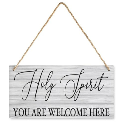 Home Wall Decor Signs Holy Spirit You Are Welcome Here Sign Farmhouse Wooden Hanging Sign Rustic Wall Art Plaque Decor For Front Door Porch Yard 12" X 6"