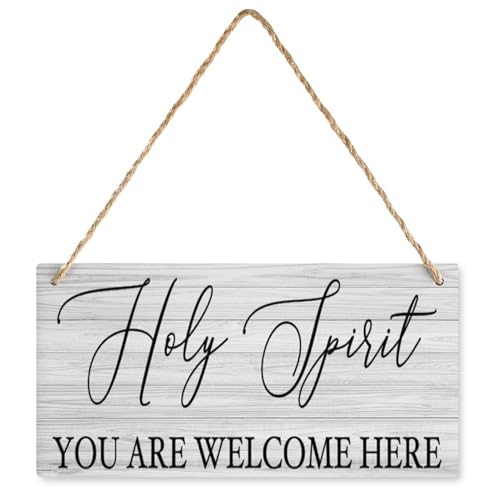 Home Wall Decor Signs Holy Spirit You Are Welcome Here Sign Farmhouse Wooden Hanging Sign Rustic Wall Art Plaque Decor For Front Door Porch Yard 12" X 6"