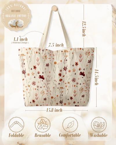 Miss Adola Large Tote Bag for Women - Canvas Tote Bag with Zipper Aesthetic Reusable Shoulder Bag for Gym, Travel, Work - style: Grow Flower