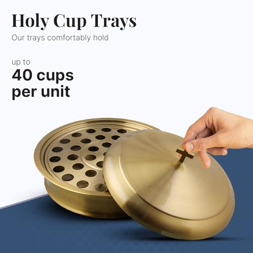 Communion Ware Holy Wine Serving Tray with A Lid & A Stacking Bread Plate with A Lid - Stainless Steel (Brass/Gold) - color: Brass/Gold
