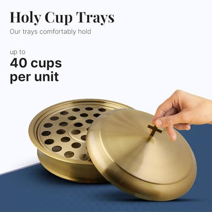 Communion Ware Holy Wine Serving Tray with A Lid & A Stacking Bread Plate with A Lid - Stainless Steel (Brass/Gold) - color: Brass/Gold