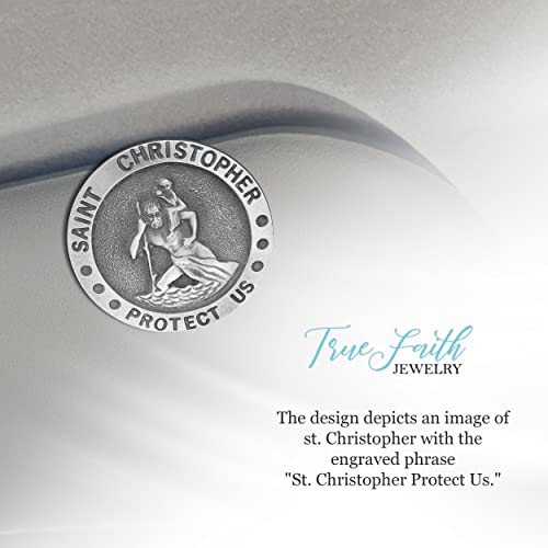 True Faith Jewelry Round Pewter St Christopher Medal Visor Clip for Car, Patron Saint of Travelers, Gift for New Driver, Fine Pewter (92% Tin), 1-1/2 x 1-1/2 Inch - size: St. Christopher (Round) 1