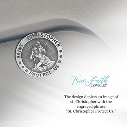 True Faith Jewelry Round Pewter St Christopher Medal Visor Clip for Car, Patron Saint of Travelers, Gift for New Driver, Fine Pewter (92% Tin), 1-1/2 x 1-1/2 Inch - size: St. Christopher (Round) 1