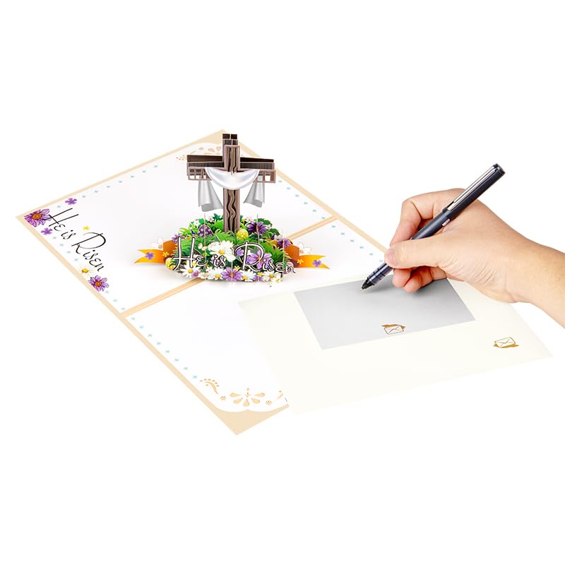 He is Risen Religious Easter Greeting Card,Easter Christian 3D Pop Up Blessings Card with Envelopes for Christmas, Thanksgiving, Birthday, Wedding, Encouragement Gift - color: Easter Cross