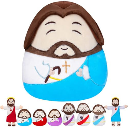 Jesus Plush Pillow Christian Gifts - Jesus Stuffed Animal Perfect Religious with Prayer Design Blue 10 Inch - style: Blue Jesus Pillow