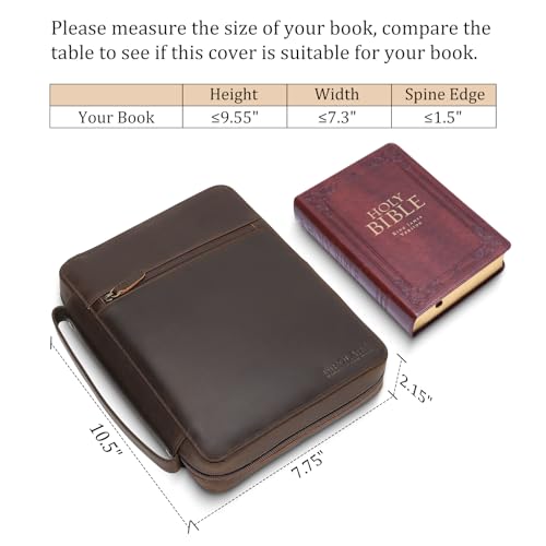 Polare Cowhide Leather Bible Cover Church Bag Bible Protective Book Holder Carrying Case Folder Organizer Portfolio (Dark Brown-Medium) - style: Dark Brown-Medium
