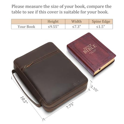 Polare Cowhide Leather Bible Cover Church Bag Bible Protective Book Holder Carrying Case Folder Organizer Portfolio (Dark Brown-Medium) - style: Dark Brown-Medium
