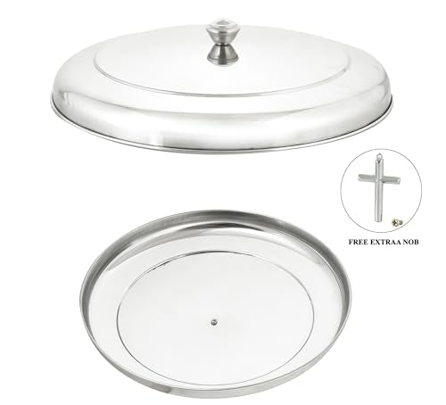 VJR Communion Tray for Churches with Lid, 33-Cup Stainless Steel Communion Set with Reusable Cups, Stackable Church Communion Serving Tray with Bread & Drink Plate, Silver, Rust Resistant - style: Bread only tray without lid