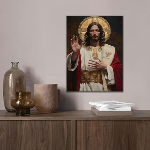 Jesus Blessing Canvas Wall Art, Gallery Wrapped Christian Print, 12x16 - color: Majestic Jesus, size: 16"L x 12"W