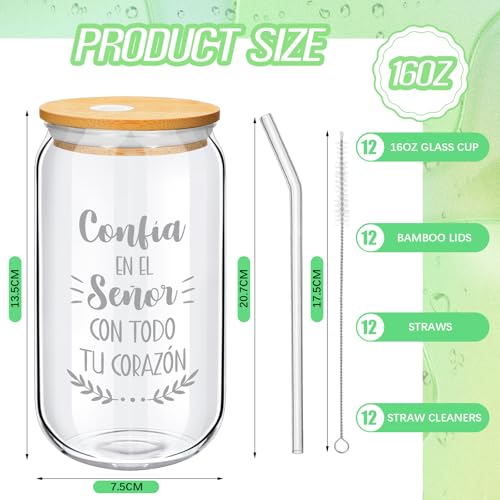12 Pcs Christian Glass Cups Bulk Christian Gifts for Woman,Español - style: Español