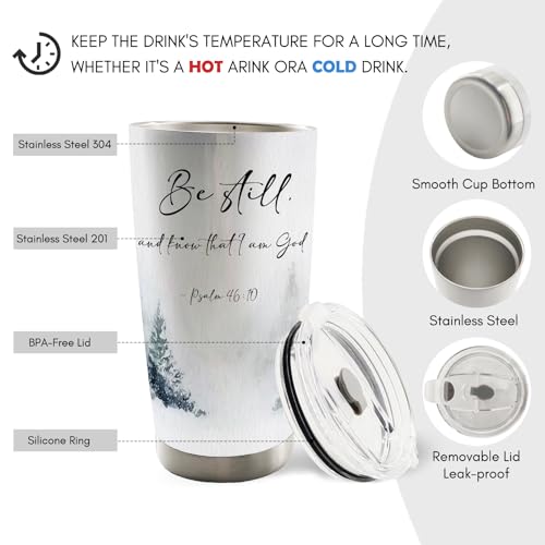 Be Still And Konw that I Am God Christian Water Stainless Steel Tumbler With Lid and Straw Travel Coffee Mug 20oz，Travel Coffee Mug Tumbler Faith Gifts For Women Faith Christian - color: be stillA