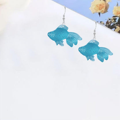 Anmpab Beach Funny Cute Goldfish Dangle Drop Earrings Lovely Resin Transparent Fish Earrings for Women - color: Blue