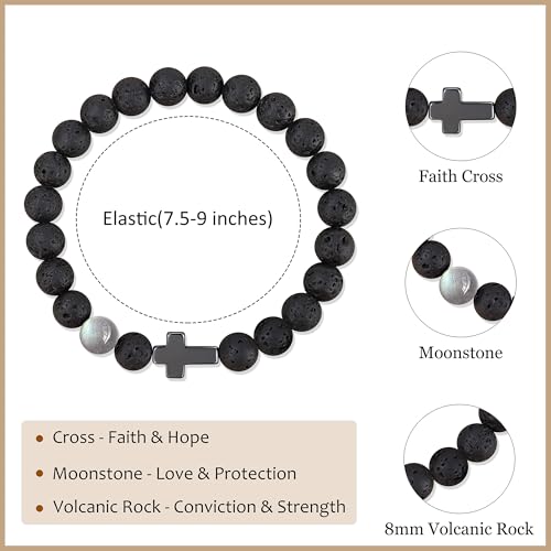JoycuFF 𝗖𝗵𝗿𝗶𝘀𝘁𝗶𝗮𝗻 𝗚𝗶𝗳𝘁𝘀 𝗳𝗼𝗿 𝗠𝗲𝗻 𝗠𝗼𝗼𝗻𝘀𝘁𝗼𝗻𝗲 𝗖𝗿𝗼𝘀𝘀 𝗕𝗿𝗮𝗰𝗲𝗹𝗲𝘁𝘀, Christmas Stocking Stuffers Inspirational Gifts for Teens Men Cross Bracelets with Card - color: Brother Gifts