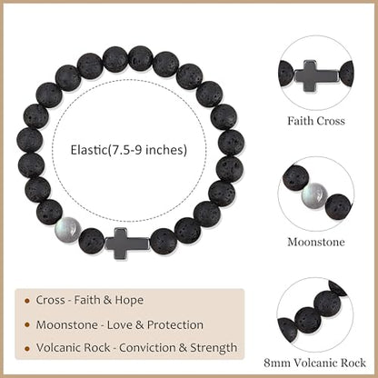JoycuFF 𝗖𝗵𝗿𝗶𝘀𝘁𝗶𝗮𝗻 𝗚𝗶𝗳𝘁𝘀 𝗳𝗼𝗿 𝗠𝗲𝗻 𝗠𝗼𝗼𝗻𝘀𝘁𝗼𝗻𝗲 𝗖𝗿𝗼𝘀𝘀 𝗕𝗿𝗮𝗰𝗲𝗹𝗲𝘁𝘀, Christmas Stocking Stuffers Inspirational Gifts for Teens Men Cross Bracelets with Card - color: New Dad Gifts